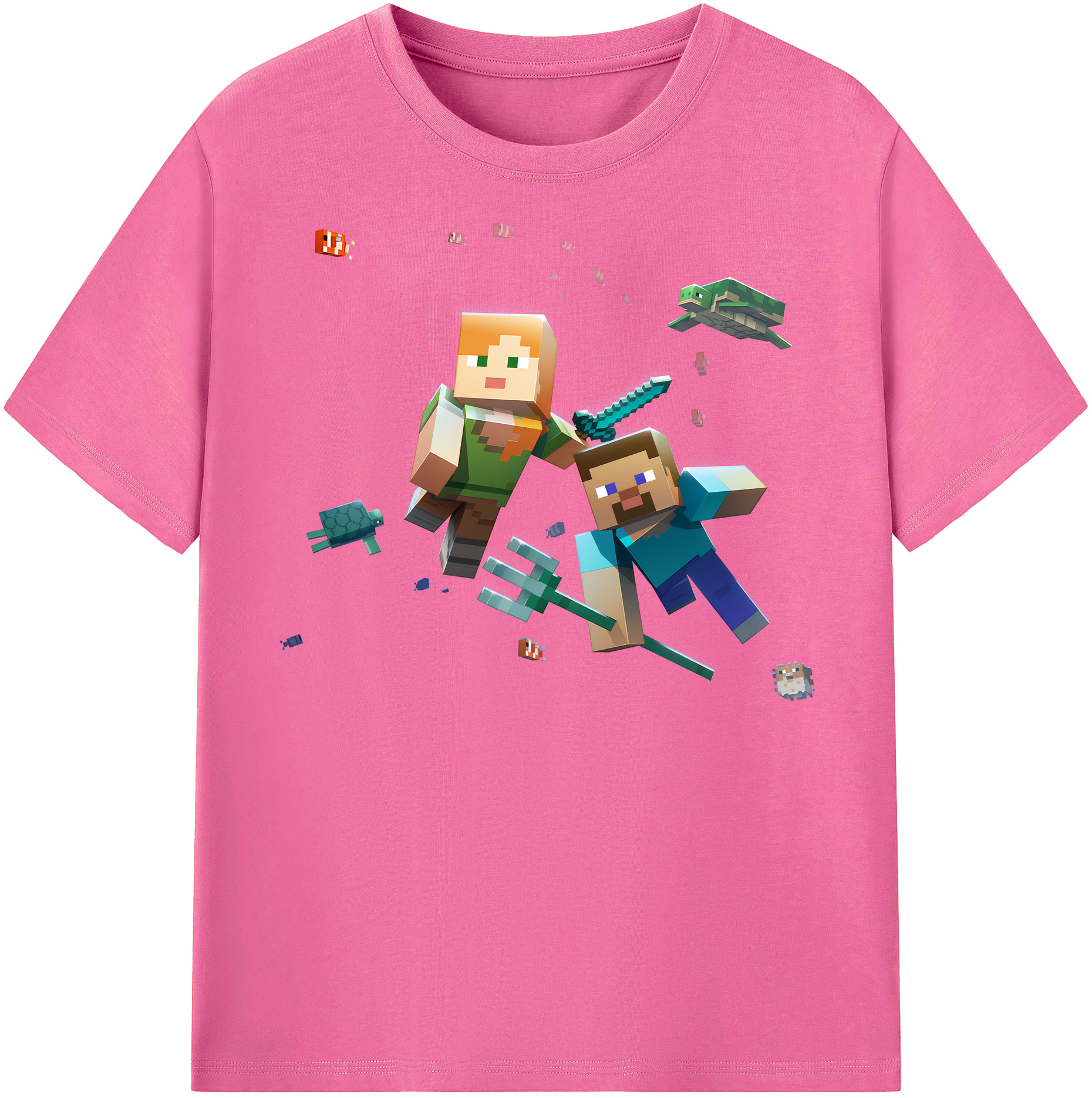 （画像用） マインクラフト ブロックの世界 Minecraft MC Block world レディースカジュアルプリントTシャツ（綿100％）